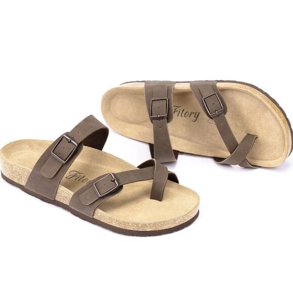 FITORY Women's Slide Sandals with Soft Cork Footbed Size 6 in brown NWT - Picture 4 of 11